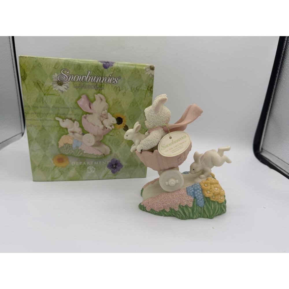 🐰 Dept 56 Snowbunnies "On The Fast Track" 🚂❄️ Limited Edition 2002 EUC–Rare 💕